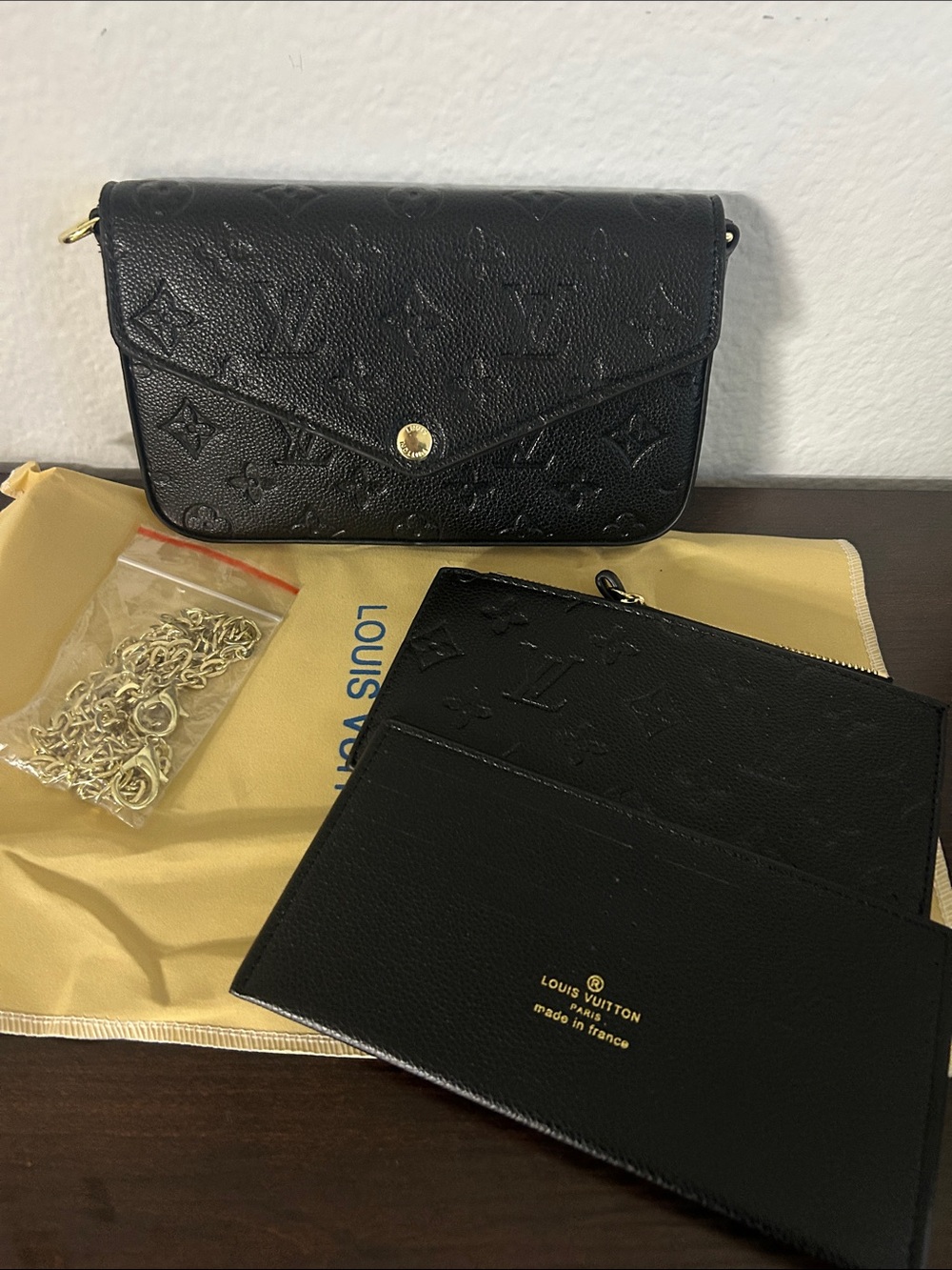 Fashion Black Monogram Envelope Clutch with Pouch and Gold Hardware